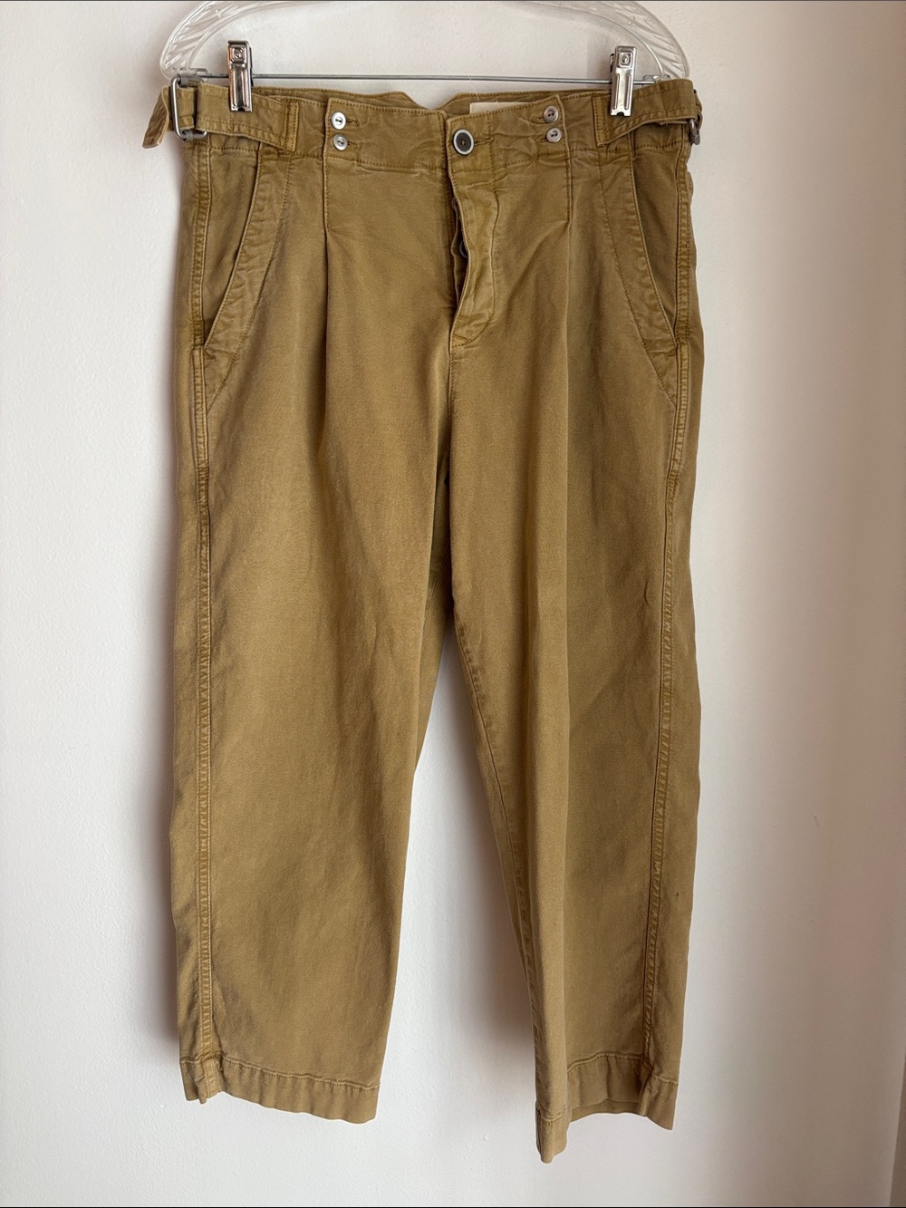 Anthropologie women’s Khaki canvas tapered paper boy Cotton Casual Pants size 28